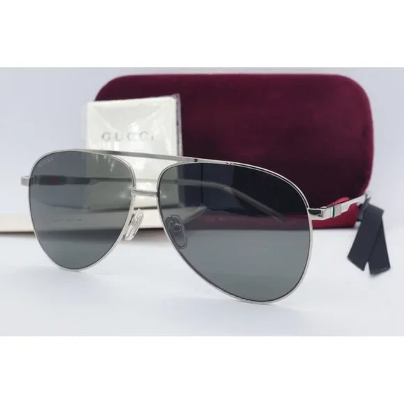 Gucci GG G1098S 004 Aviator Silver Sunglasses Gray Lenses 62mm - Picture 8 of 8